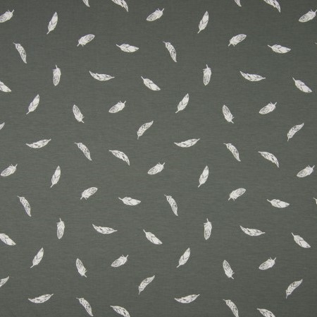 Punto de camiseta de algodón estampada plumas blancas fondo gris