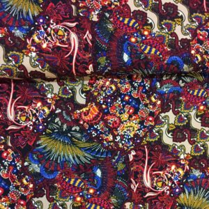 Tejido de viscosa 100% con estampado cachemir granate