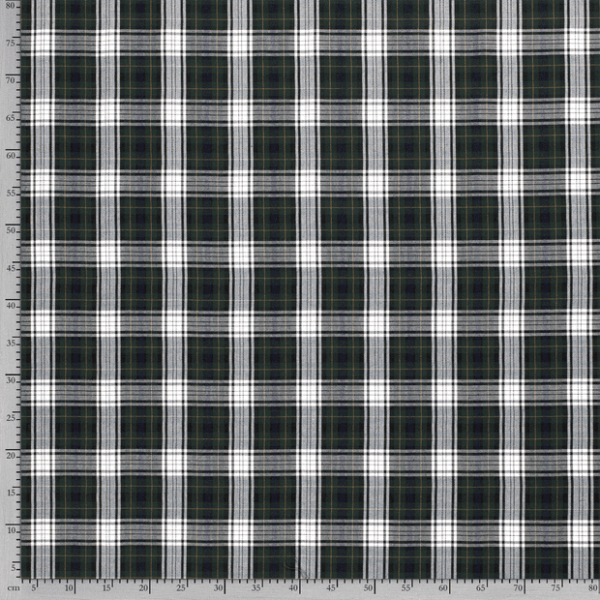 Tela de cuadro escocés mezcla de poliéster y viscosa con cuadros en color verde, blanco y azul
