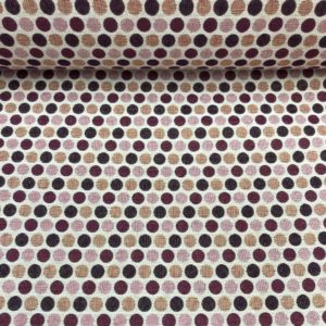 Tela de tapicería gobelino estampado con topos granates