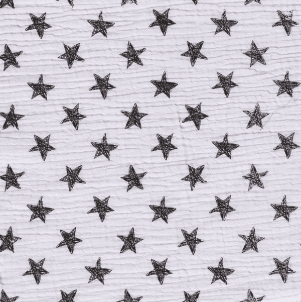 Tela de muselina de algodón 100x100 con estrellas fondo blanco
