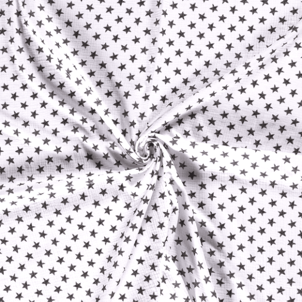 Tela de muselina de algodón 100x100 con estrellas fondo blanco