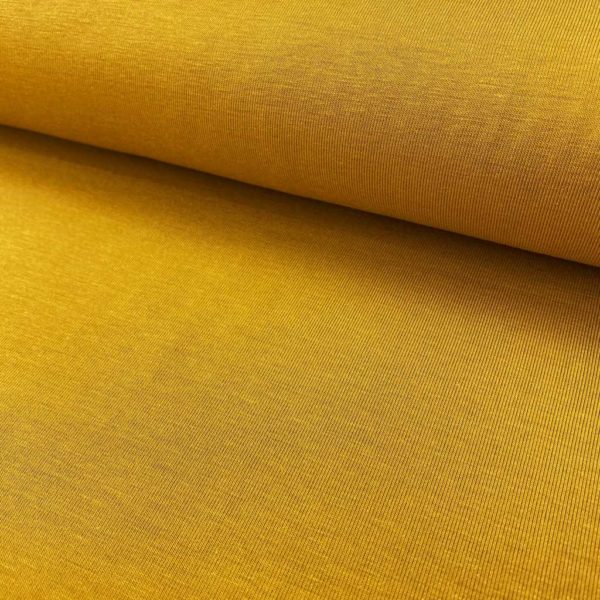 Tela de bambú con algodón tipo punto de camiseta lisa color ocre