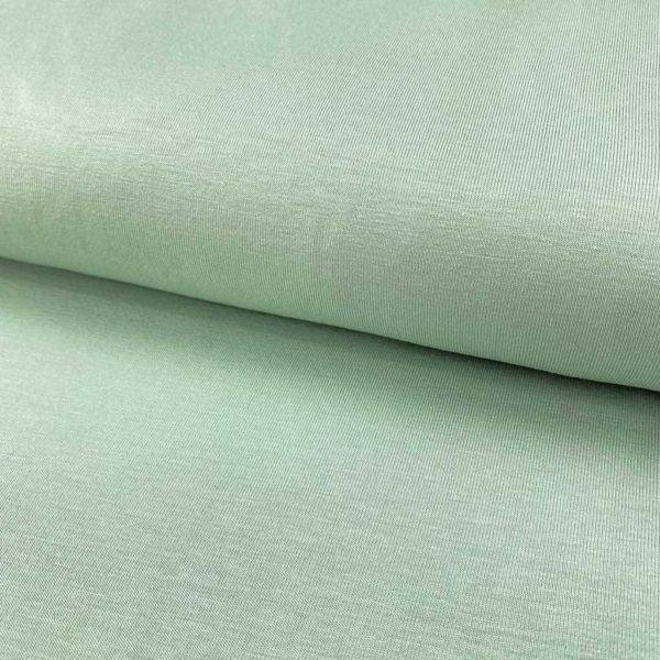 Tela de bambú con algodón tipo punto de camiseta lisa color verde mint