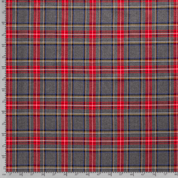 Tela de cuadro escocés mezcla de poliéster y viscosa con cuadros en color gris y rojo