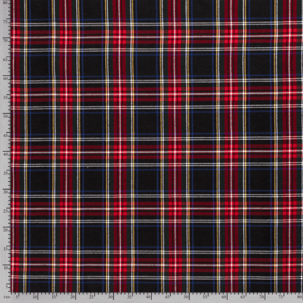 Tela de cuadro escocés mezcla de poliéster y viscosa con cuadros en color rojo y negro
