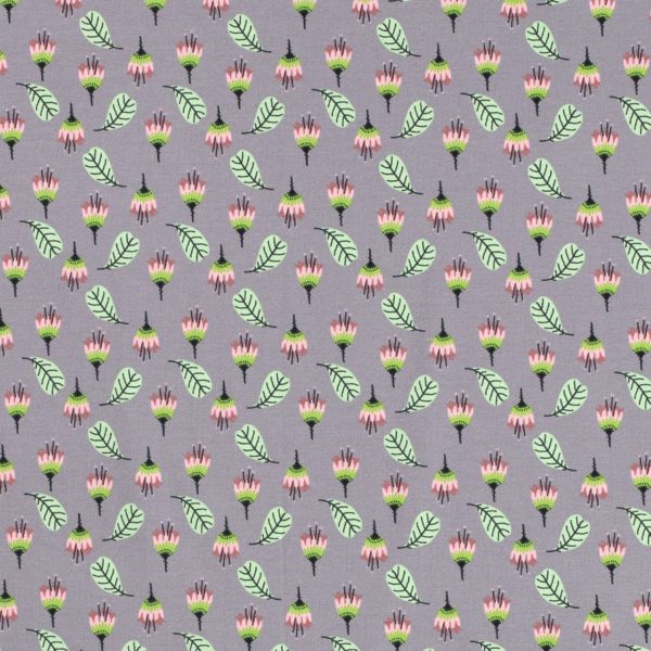 Punto de algodón tipo jersey estampado con flor de campanilla fondo gris