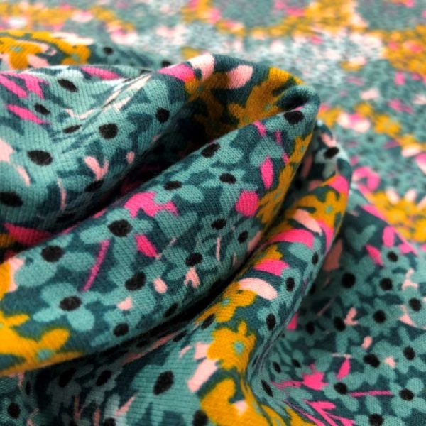 Sudadera de entretiempo suave certificado gots de flores en tonos petrol