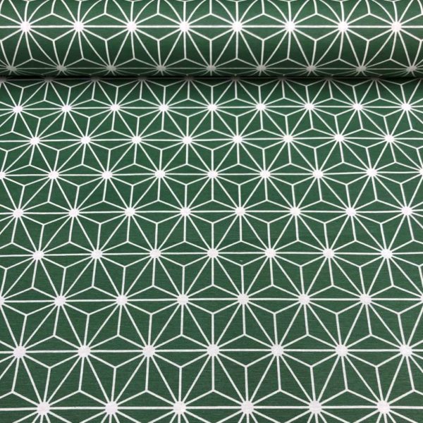 Hule resinado antimanchas estampado con estrellas simétricas fondo verde