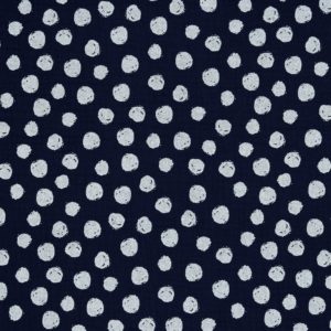 Tela de muselina de algodón GOTS con estampado de puntos dots azul marino
