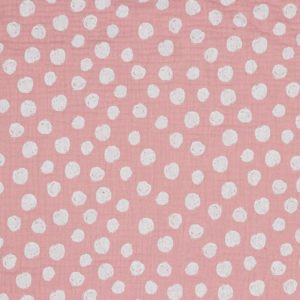 Tela de muselina de algodón GOTS con estampado de puntos dots rosa