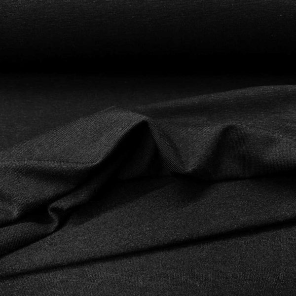 Tela de bambú con algodón tipo punto de camiseta lisa color negro