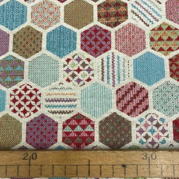 Tela de tapicería gobelino estampado panal de abeja