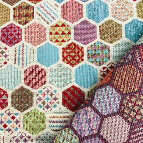 Tela de tapicería gobelino estampado panal de abeja