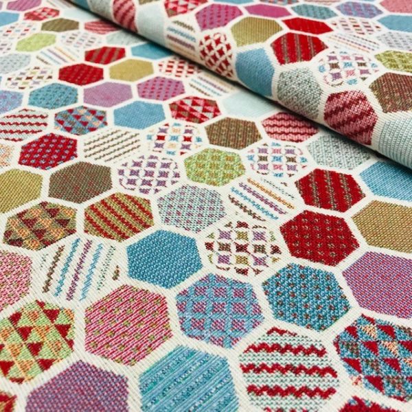 Tela de tapicería gobelino estampado panal de abeja