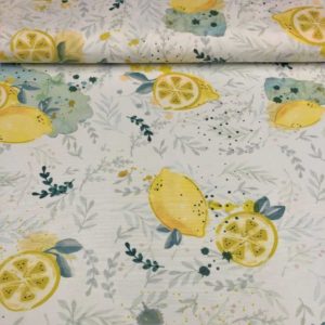 Mantelería antimanchas de poliéster estampado de limones