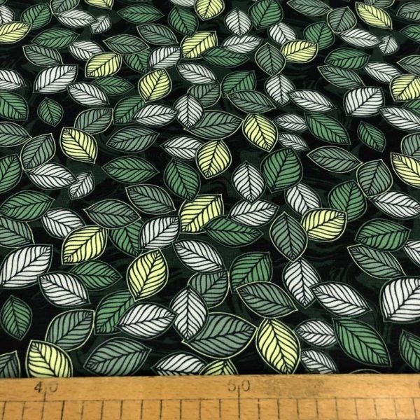 Punto de camiseta de algodón estampada con hojas de árbol tonos verdes