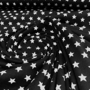 Punto de camiseta de algodón estampada estrellas blancas fondo negro