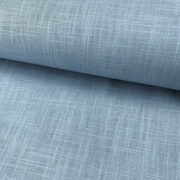 Lino natural, tela de hilo fresca color dusty blue