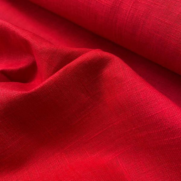 Lino natural, tela de hilo fresca color rojo intenso