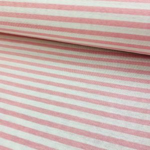 Loneta estampada de 2,80 m de ancho con rallas rosas fondo crudo