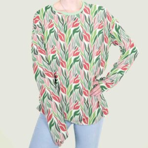 Punto de camiseta estampada tipo Jersey con plantas en tonos primaverales