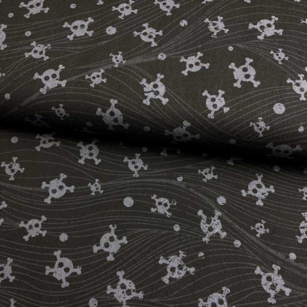 Algodón popelín de algodón 100% para creatividades de patchwork con estampado con calaveras grises