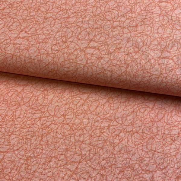 Algodón popelín de algodón ORGÁNICO para creatividades de patchwork con estampado garabatos fondo salmón