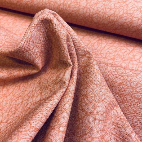Algodón popelín de algodón ORGÁNICO para creatividades de patchwork con estampado garabatos fondo salmón