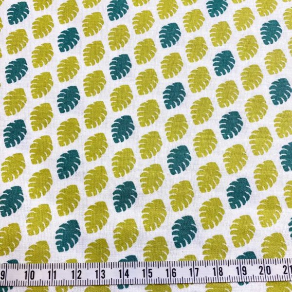 Algodón popelín de algodón 100% para creatividades de patchwork con estampado con hojitas verde claro y verde oscuro