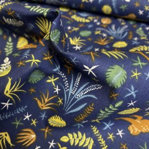 Algodón popelín de algodón ORGÁNICO para creatividades de patchwork con estampado con monos fondo azul