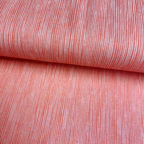 Algodón popelín de algodón ORGÁNICO para creatividades de patchwork con rallita fina color coral