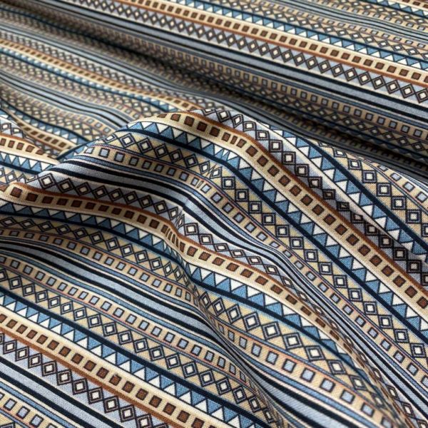 Algodón popelín de algodón 100% para creatividades de patchwork con estampado étnico en tonos azules