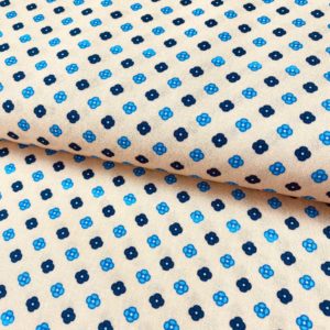 Algodón popelín de algodón 100% para creatividades de patchwork con estampado de florecitas azules fondo beige