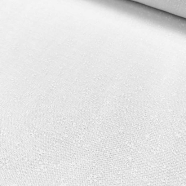 Algodón popelín de algodón 100% para creatividades de patchwork con estampado de florecitas blancas sobre un fondo de color blanco