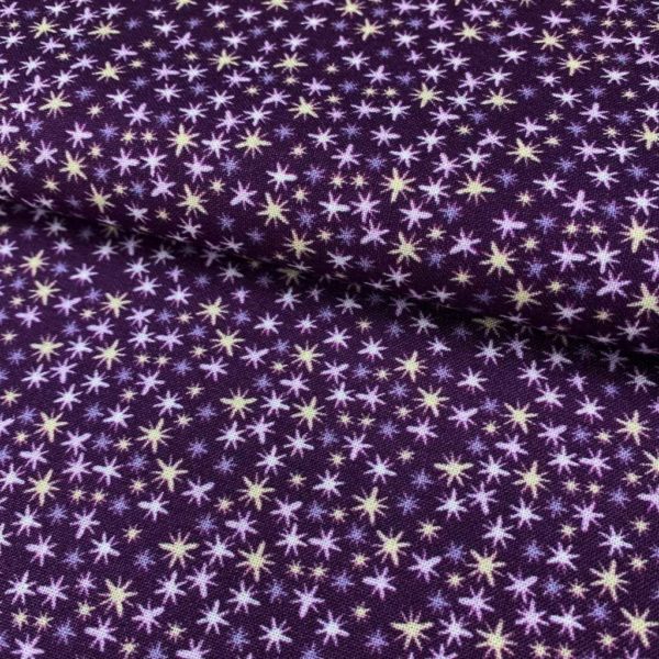 Algodón popelín de algodón 100% para creatividades de patchwork con estampado de asteriscos de colores fondo lila