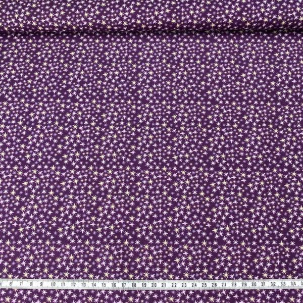 Algodón popelín de algodón 100% para creatividades de patchwork con estampado de asteriscos de colores fondo lila