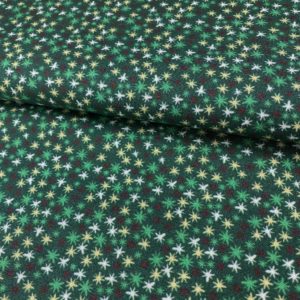 Algodón popelín de algodón 100% para creatividades de patchwork con estampado de asteriscos de colores fondo verde