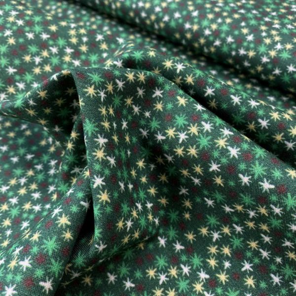 Algodón popelín de algodón 100% para creatividades de patchwork con estampado de asteriscos de colores fondo verde