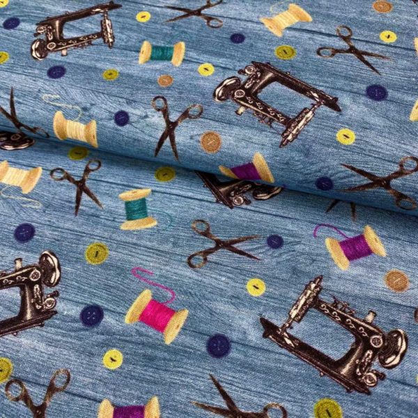 Algodón popelín de algodón 100% para creatividades de patchwork con estampado de máquinas antiguas