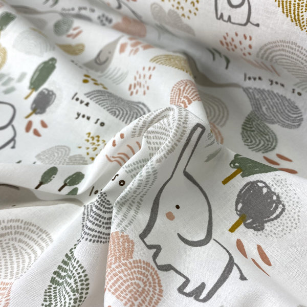 Algodón popelín de algodón 100% para creatividades de patchwork con estampado con estampado infantil con elefantes