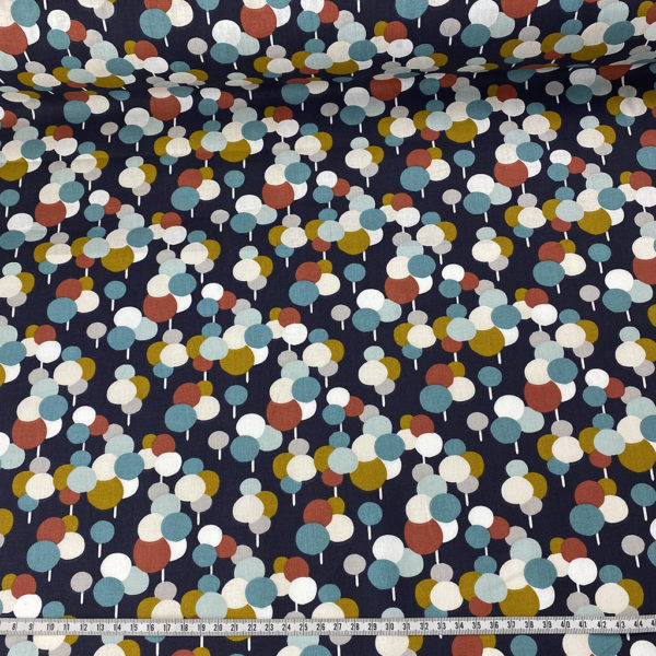 Algodón popelín de algodón 100% para creatividades de patchwork con estampado con estampado con redondas simulando árboles algodoneros