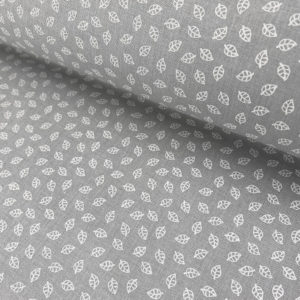 Algodón popelín de algodón 100% para creatividades de patchwork con estampado con estampado con hojitas blancas fondo gris
