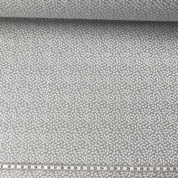 Algodón popelín de algodón 100% para creatividades de patchwork con estampado con estampados de pétalos blancos fondo gris