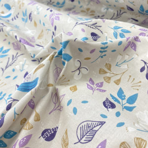 Algodón popelín de algodón 100% para creatividades de patchwork con estampado con estampado de hojas y primavera tonos lilas