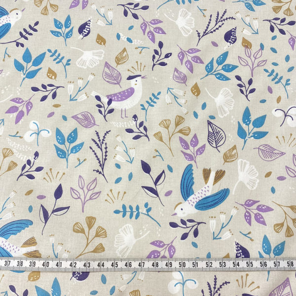 Algodón popelín de algodón 100% para creatividades de patchwork con estampado con estampado de hojas y primavera tonos lilas