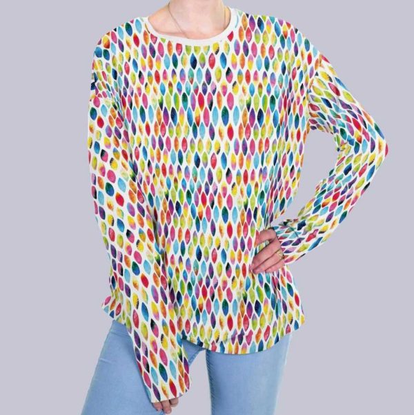 Tela de punto de camiseta de algodón orgánico tipo Jersey estampado digital con colores vivos de verano con pinceladas de acuarela en formato ala de mosca