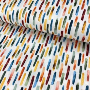 Tela de punto de camiseta de algodón orgánico tipo Jersey estampado digital con colores vivos de verano con pinceladas de acuarela