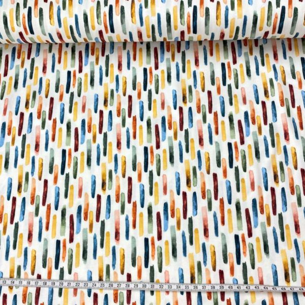 Tela de punto de camiseta de algodón orgánico tipo Jersey estampado digital con colores vivos de verano con pinceladas de acuarela