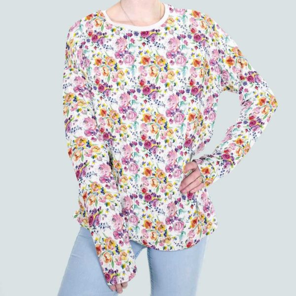 Tela de punto de camiseta de algodón orgánico tipo Jersey estampado digital con colores vivos de verano con rosas